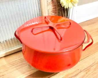 Vintage Dansk Kobenstyle Red Enamel Dutch Oven: Mid-century