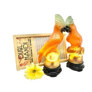 Antique GORGEOUS Pair of Tiffin Parrot Lamps / Art Deco SET of 2 Tiffin Parrot Lamps / Unique Pair of Antique Parrot Lamps