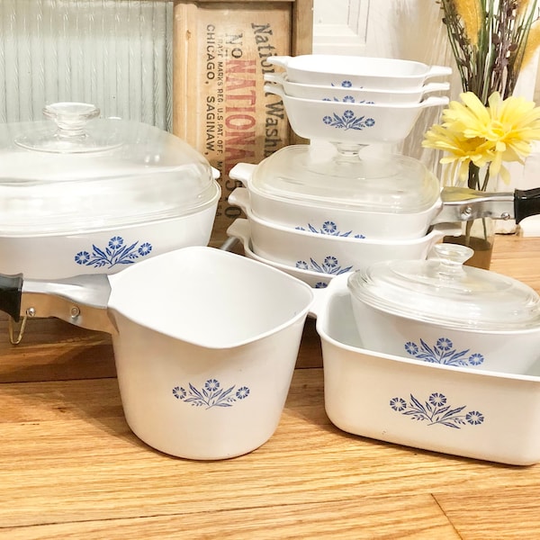 Corning Ware / Blue Cornflower LOT of Casseroles/Pots/Pans/Saucepans/Sauce Maker w/Lids / FREE SHIPPING!!!