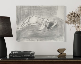 Woman laying down artwork charcoal drawing (18x24in) - Kobu The Lotus