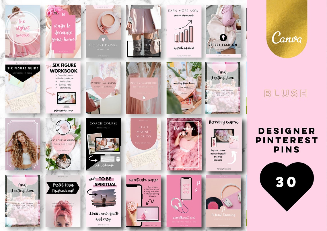 Pinterest Pin Blush Pink Templates for Canva Pinterest Canva - Etsy