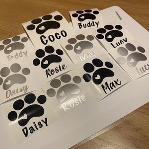 Personalised dog pet paw vinyl decal label for collar tag/dog bowl/Christmas bauble birthday gift dog dad gift cat mum dog mum puppy kitten