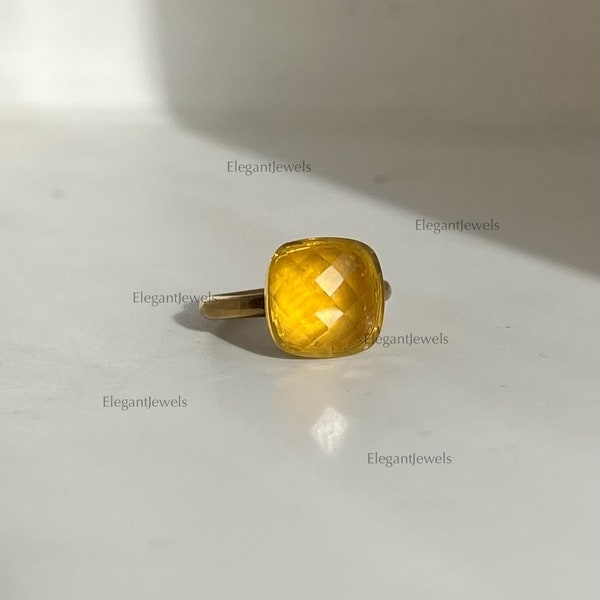 Citrine Silver Ring | Pomellato Style Ring | Nudo Ring for Women | November Birthstone Ring | Pompom Ring for Women | Cushion Cut Gemstone