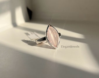 Rose Quartz Ring | 925 Sterling Silver Ring | Minimalist Dainty Ring | Rose Quartz Gemstone Ring | Handmade Ring | Bohemian Ring for Women