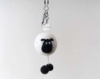 Felt Wool Sheep Keychain Black & White
