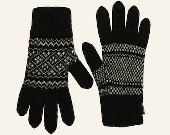 Brown Yak Down White Pattern Gloves
