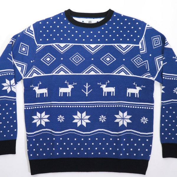 Ugly Sweater Sale– Classic Blue Deer, Womens Sweaters, Mens Sweaters, Ugly Christmas Sweater