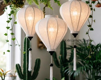 Hoi An Slub Linen Lantern, Vietnamese Hanging Light, Rustic Wedding Decor, Boho Lantern, Warm Ambient Lighting, Garden Party Decor
