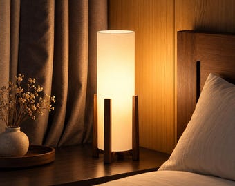 Handmade Scandinavian Table Lamp, Japandi Bedside Lamp, Wooden Nightstand Lamp, Minimalist Bedroom Light, Ash Wood Lamp, Nordic Home Decor