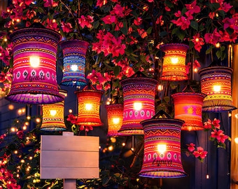 Handmade Vietnamese Lantern, Boho Hanging Lamp, Asian Home Decor, Restaurant & Patio Lighting