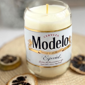 Beer candle soy wax recycled beer bottle candle Modelo Bottle Mexican Lime Lager Scent or choose from 3 masculine themed scents mancave