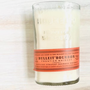 Bourbon candle Bulleit bourbon bottle old fashioned scent soy candle wood wick whiskey bourbon decor bourbon bar decor mancave unique candle