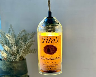 Lampe à suspension Tito's Bottle recyclée - Lampe en corde tressée