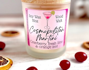 10oz SOY Candle- Cosmopolitan Martini Scent - Wood Wick