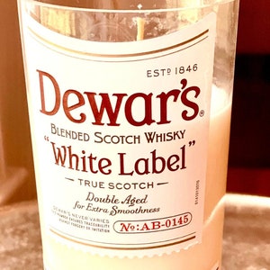 SOY Scotch candle - Dewars White Label Scotch bottle - “smoked scotch” scent - deconstructed candles - soy wax