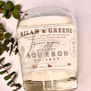 Bourbon candle Milam & Greene Bourbon Bottle Single Barrel soy candle old fashioned scent whiskey candle bar decor unique candle