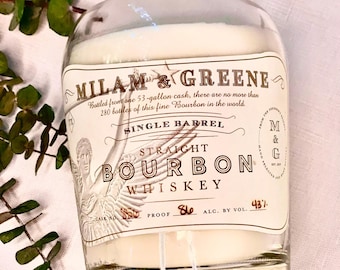 Vela en botella de bourbon Milam & Greene, aroma a la antigua