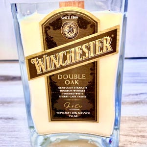 Bourbon candle Winchester bourbon bottle old fashioned scent soy candle wood wick whiskey bourbon decor bourbon bar decor mancave