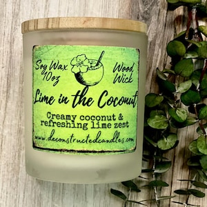 Tropical soy candle wood wick handmade Lime in the Coconut scent 100% soy candle gift bar decor Tropical gift