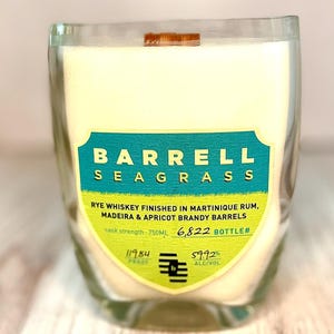 Bourbon candle Barrell Seagrass bourbon bottle old fashioned scent soy candle wood wick whiskey bourbon decor bourbon bar decor mancave