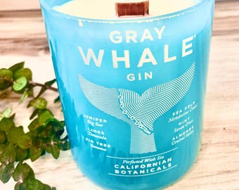 California Gin Bottle candle Grey Whale bar decor Scented to Match the botanicals of the gin bottle soy candle wood wick gin lover gift