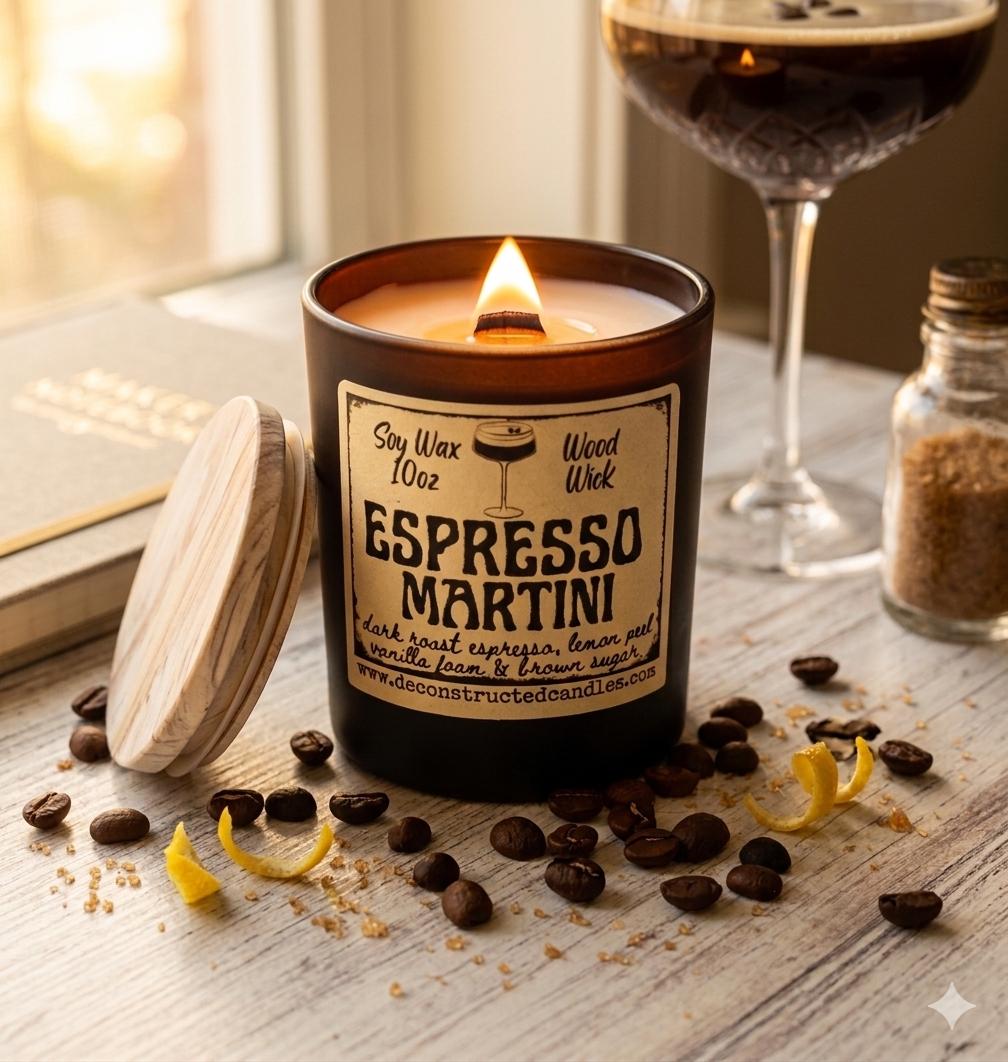 Espresso Martini Candle Soy Wax Crackling Wood Wick 10oz Natural