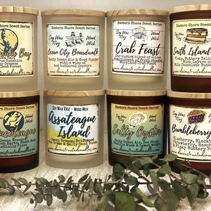 Maryland Delaware Virginia Chesapeake Bay Ocean City Chincoteague themed Candles Eastern Shore Series Soy Wood Wick Unique Gift Beach Decor