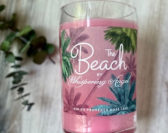 French Rose Wine Bottle Candle - Beach Scented Soy Wax