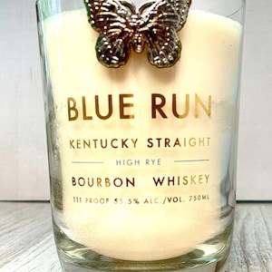 Bourbon candle Blue Run bourbon bottle old fashioned scent soy candle wood wick whiskey bourbon decor bourbon bar decor mancave candle