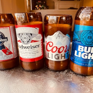Beer candle soy wax recycled beer bottle candle American Classics Custom Beer Scent or choose from 3 masculine themed scents mancave decor
