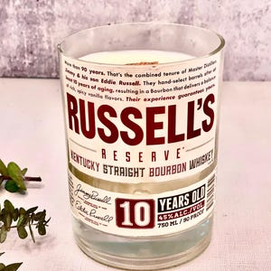 Bourbon candle Russells Bourbon bottle old fashioned scent soy candle wood wick whiskey bourbon decor bourbon bar decor mancave candle