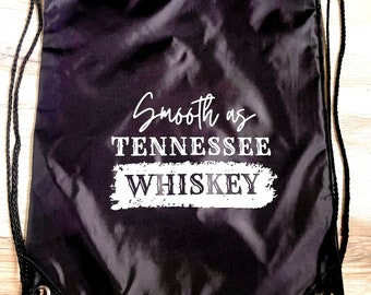 Cinch Bag Backpack for Travel/Sports/Festivals/Parks/Sports - Smooth as Tennessee Whiskey - w/Reflective safety strips for nighttime use