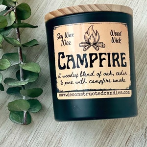 Unique soy candle wood wick handmade Campfire scent 100% soy candle camping gift candle