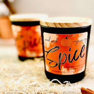 Pumpkin Spice Kerze Holzdocht handgefertigt Kerze 100% Soja Herbstkerze rustikale Kürbiskerze
