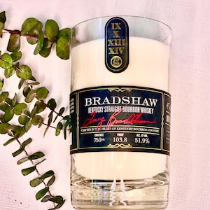 Bourbon candle Bradshaw  Bourbon bottle old fashioned scent soy candle wood wick whiskey decor bourbon Whiskey bar decor mancave candle