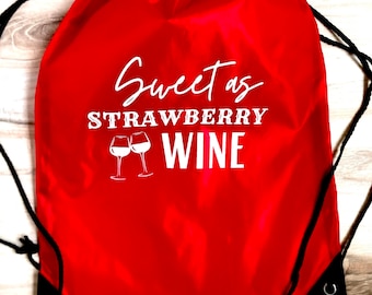 Cinch Bag Backpack for Travel/Sports/Festivals/Parks/Sports - Sweet as Strawberry wine - w/Reflective safety strips for nighttime use