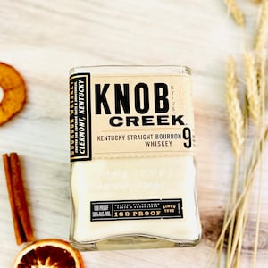 Bourbon candle Knob Creek bourbon bottle old fashioned scent soy candle wood wick whiskey bourbon decor bourbon bar decor mancave candle