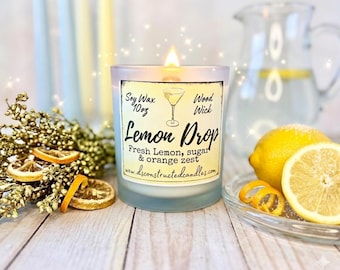 Lemon Drop Martini Scented Candle - 10oz Soy Wax, Wood Wick