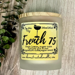 Unique soy candle wood wick handmade French 75 scent 100% soy candle gift bar decor gift