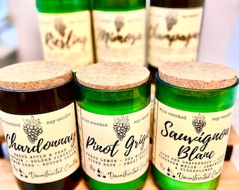 Wine Bottle Candle Custom Wine Scents by an Expert pure soy candle WHITE WINE & SPARKLING scents bar decor unique gift wine lover wine decor