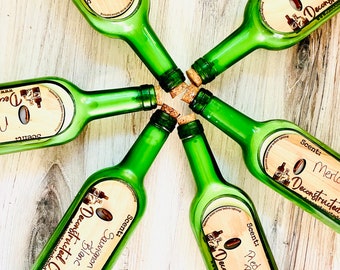 Wine bottle Candle soy wax wood wick wine boat recycled wine bottle custom wine scents cork top stand included wine decor unique gift wine