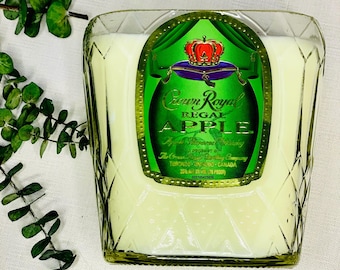 Apple Whiskey Candle - Crown Royal Apple Bottle - Apple Whiskey Scent - organic soy wax - Wooden “Wave” Wick