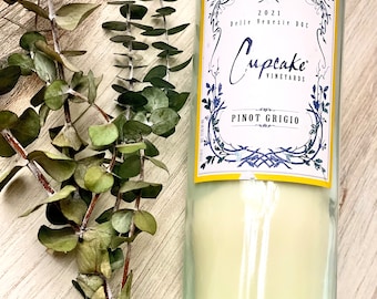Pinot Grigio wine bottle candle - Cupcake   bottle- DECONSTRUCTED CANDLES - soy wax