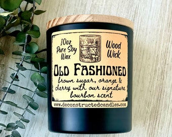 Handcrafted Whiskey Candle soy candle Old Fashioned Scent wood wick candle cozy candle gift mancave bar decor