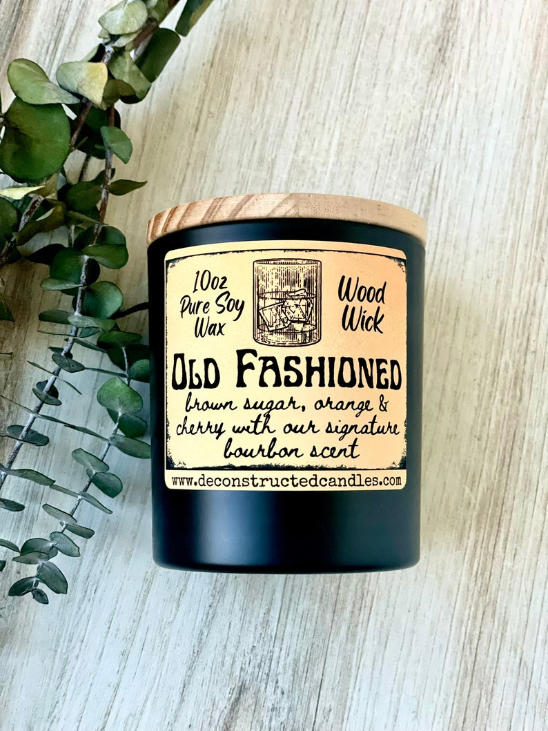 Handcrafted Whiskey Candle soy candle Old Fashioned Scent wood wick candle cozy candle gift mancave bar decor