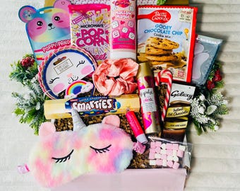 Caja de spa para niña, cesta navideña para niña, caja de Nochebuena para ella, regalo para hija o sobrina, relleno adhesivo para niña.