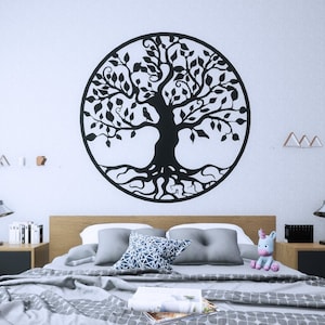 Metal Wall Art Tree of Life Round Large Decor Unique Knowledge Tree Gift Black Bedroom Nature Hanging Tree Roots Oversized Wall Art Decor