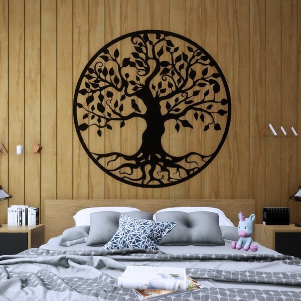 Tree of Life Metal Wall Decor Black Knowledge Tree Iron Art Wall Iron Bird on Round Tree Bedroom Wall Decoration Unique Nature House Gifts