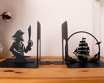 Bookends Pirate Ship Metal Unique Bookend Sailing Home Library Sea Decor Fathers Day Gift for Him Pirate Boat Book End Captain Book Lover