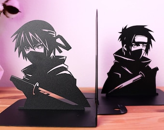 Anime Ninja Metal Bookends - Manga Book Stand, Otaku Room Decor